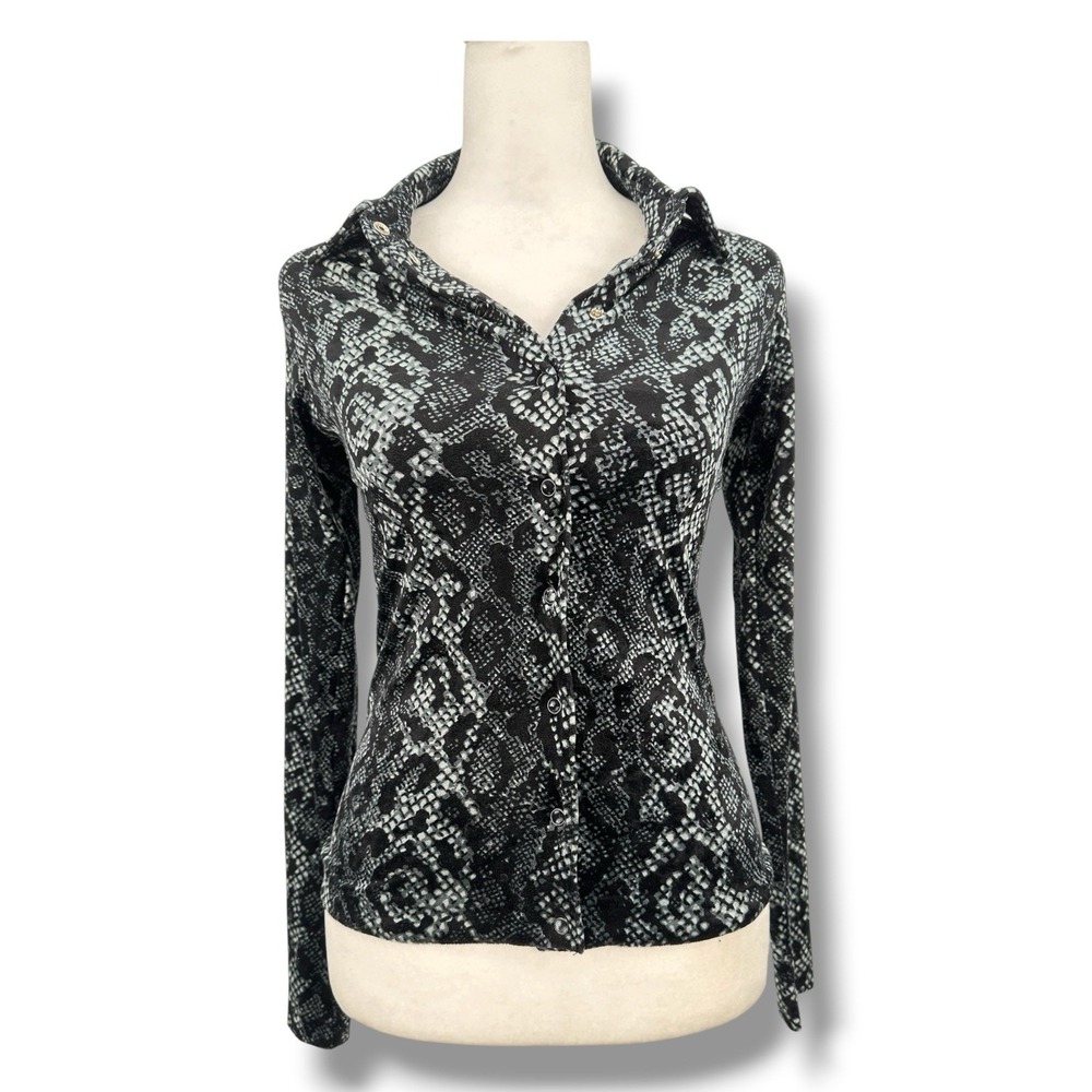VTG Betsey Johnson Snake Print Velvet Burnout Top Sz  8 Y2K Goth Grunge Fitted‎